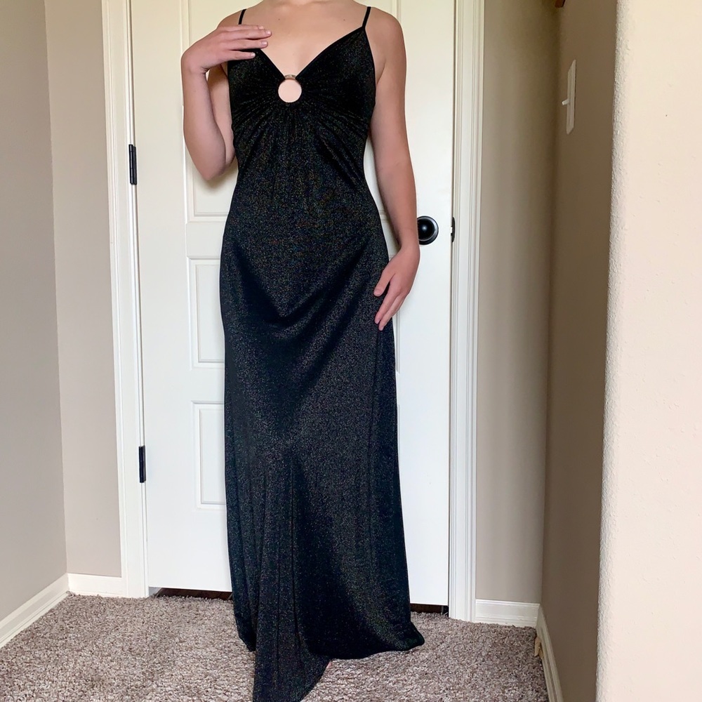 Y2k Scoop Black And Gold Keyhole Shimmer Gown - image 1